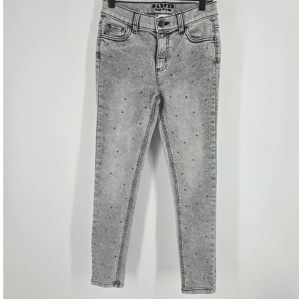 Harper Heritage Gray Acid‎ Wash Star Studded Skinny Jeans Women Size 26 GUC